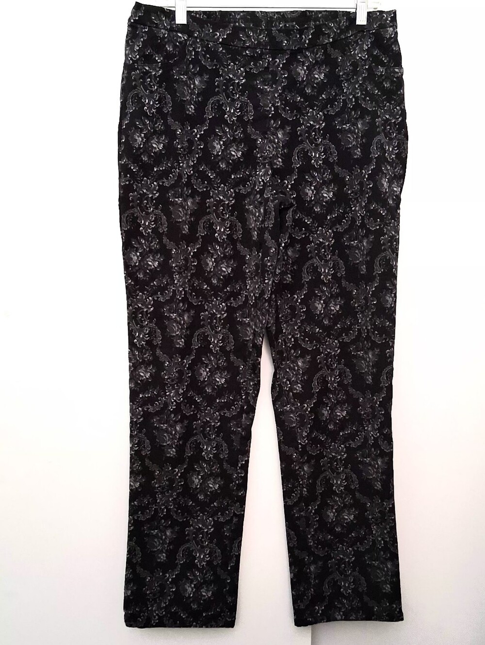 ISAAC MIZRAHI Dark Damask Pattern Straight Stretch Leg Pants With PocketsSize 16